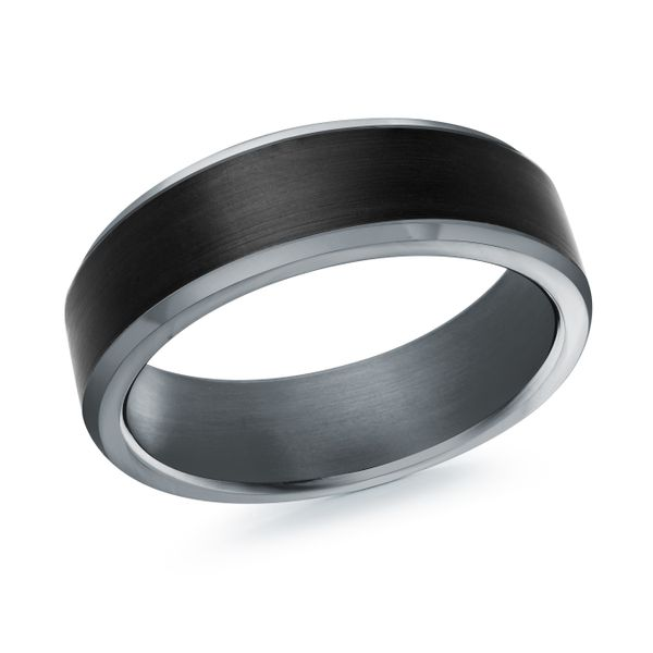 Black Carbon Fiber and Tantalum Satin & High Polished Wedding Band Doland Jewelers, Inc. Dubuque, IA