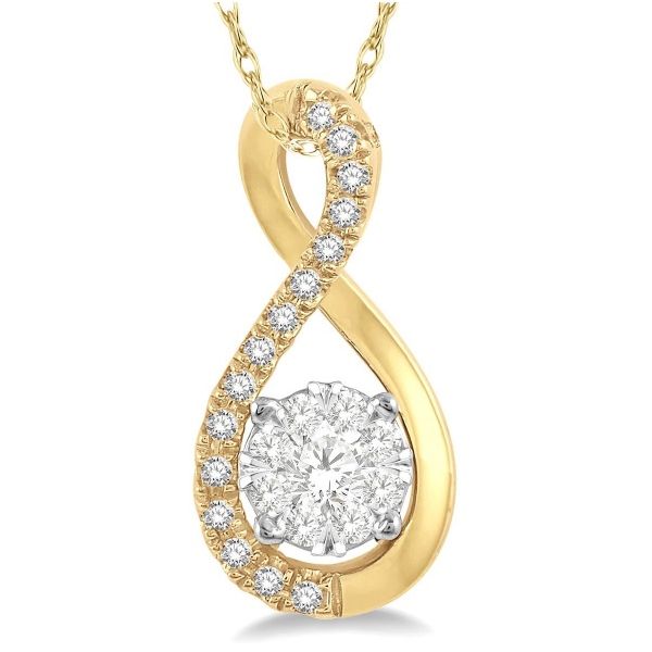 Yellow 14 Karat Swirl Round Cluster Diamond Pendant Doland Jewelers, Inc. Dubuque, IA