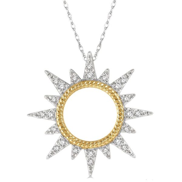 Two Tone White And Yellow 10 Karat Sunburst Diamond Pendant Doland Jewelers, Inc. Dubuque, IA