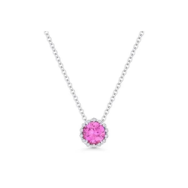 White 14Kt October Birthstone Pendant with Pink Sapphire and Diamonds Doland Jewelers, Inc. Dubuque, IA