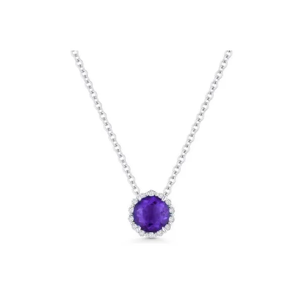 White 14 Karat Amethyst and Diamond Halo Pendant Doland Jewelers, Inc. Dubuque, IA