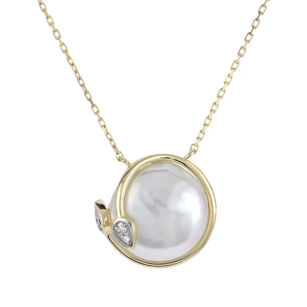 Yellow 14Kt Gold Coin Pearl Pendant with Diamonds Doland Jewelers, Inc. Dubuque, IA