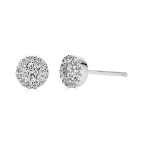 White 14K Gold Halo Diamond Earrings Doland Jewelers, Inc. Dubuque, IA