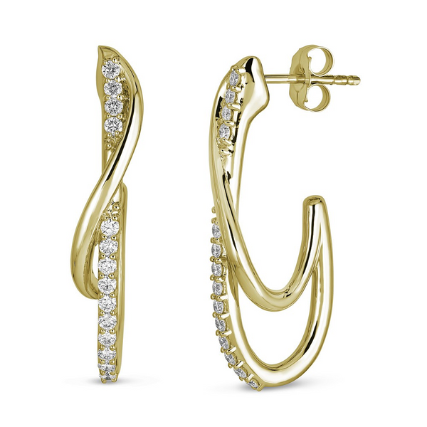 Yellow 14 Karat Gold J Hoop Diamond Earrings Doland Jewelers, Inc. Dubuque, IA