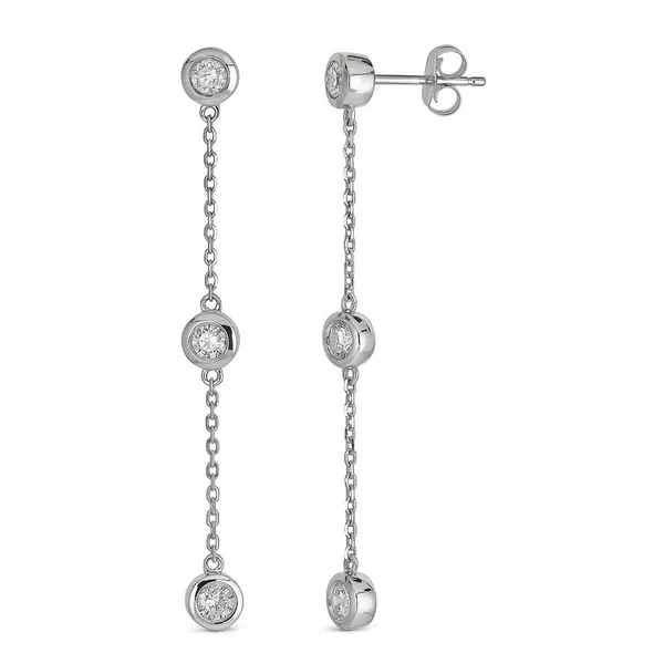 White 14 Karat Diamond Station Dangle Earrings Doland Jewelers, Inc. Dubuque, IA