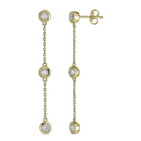 Yellow 14 Karat Diamond Station Dangle Earrings Doland Jewelers, Inc. Dubuque, IA
