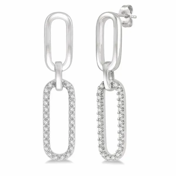 White 14Kt Paper Clip Dangle Diamond Earrings Doland Jewelers, Inc. Dubuque, IA