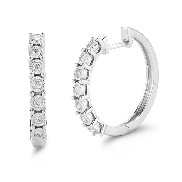 White 14 Karat Illusion Hoop Diamond Earrings Doland Jewelers, Inc. Dubuque, IA