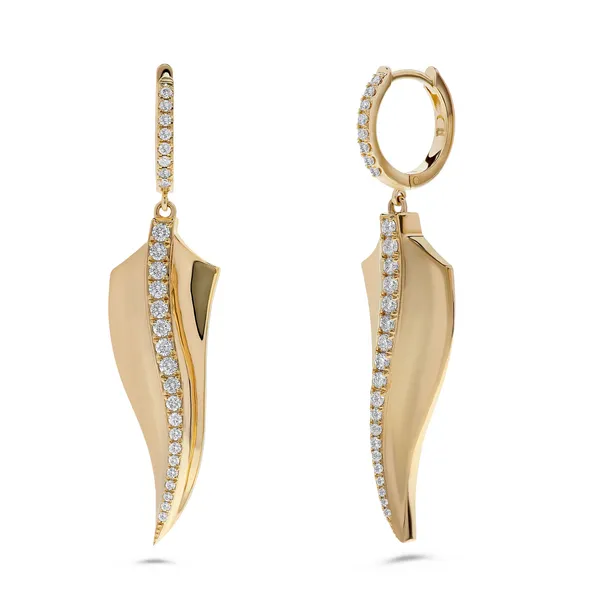 Yellow 14 Karat Gold Diamond Leaf Earrings Doland Jewelers, Inc. Dubuque, IA