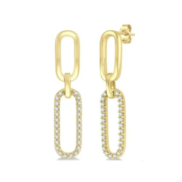 Yellow 14 Karat Paper Clip Dangle Diamond Earrings Doland Jewelers, Inc. Dubuque, IA