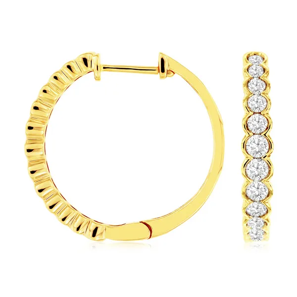 Yellow 14 Karat Hoop Diamond Earrings Doland Jewelers, Inc. Dubuque, IA