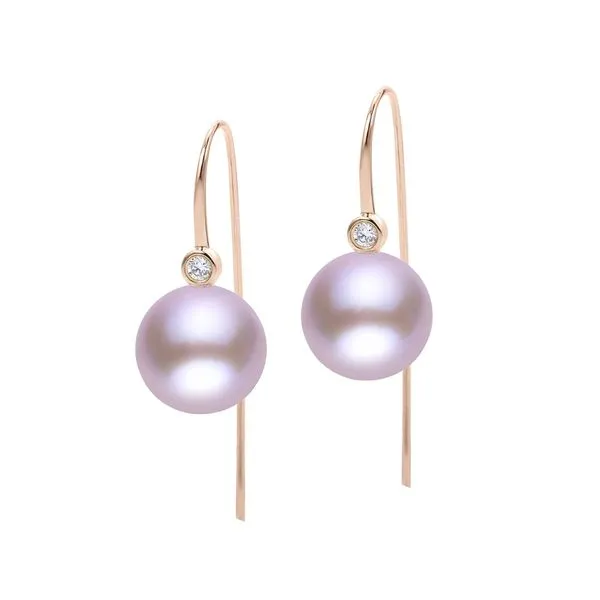 14K Rose Gold Earrings with Pink Pearls and Diamonds Doland Jewelers, Inc. Dubuque, IA
