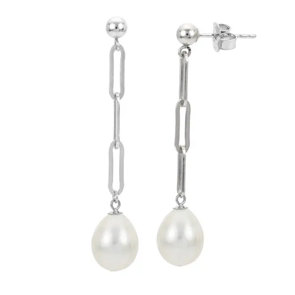 Sterling Silver Paperclip Dangle Earrings with Fresh Water White Pearls Doland Jewelers, Inc. Dubuque, IA