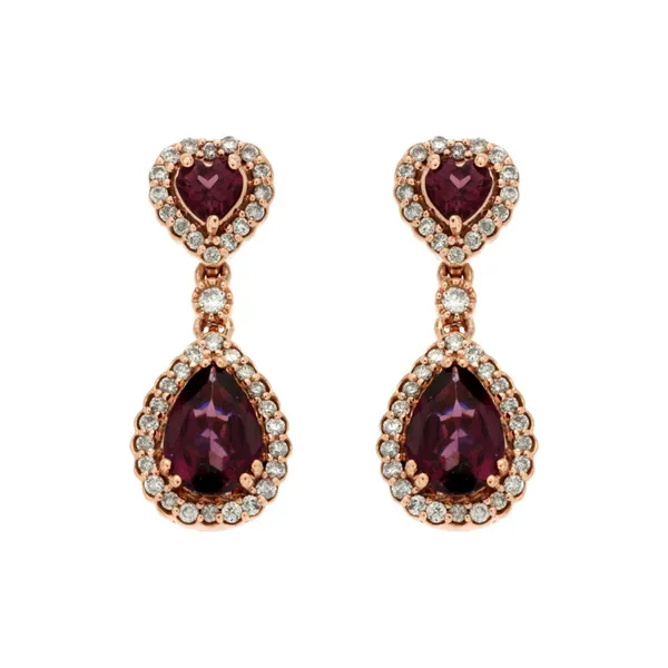 14K Rose Gold Dangle Earrings with Rhodolite Garnets and Diamonds Doland Jewelers, Inc. Dubuque, IA