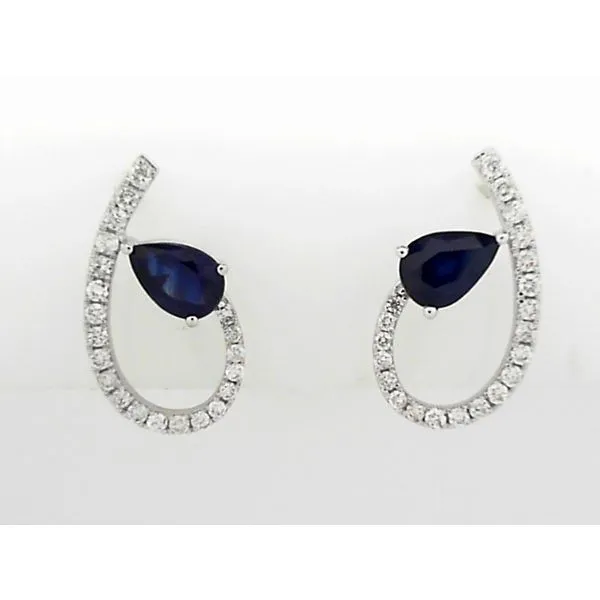 White 14K Drop Earrings with Pear Sapphires and Diamonds Doland Jewelers, Inc. Dubuque, IA