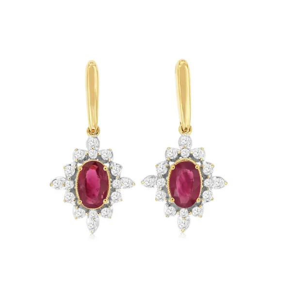 14 Karat Yellow Gold Ruby & Diamond Dangle Earrings Doland Jewelers, Inc. Dubuque, IA