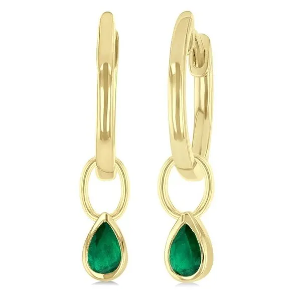 14 Karat Yellow Gold Pear Emerald Dangle Hoop Earrings Doland Jewelers, Inc. Dubuque, IA