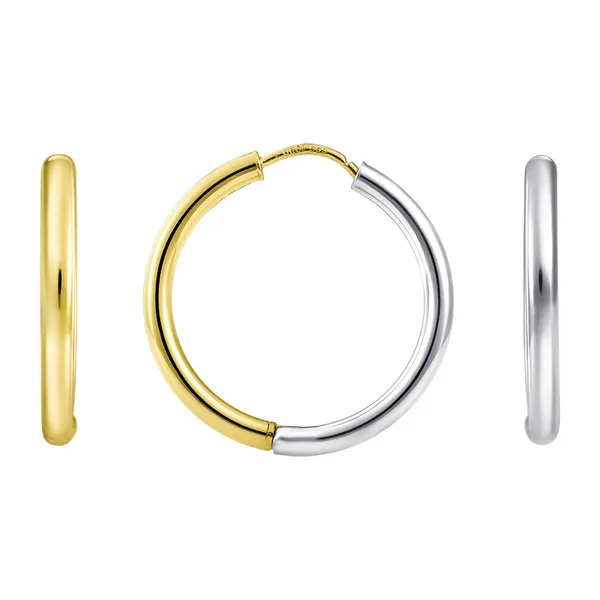 Two Tone 14K Yellow & White Gold Reversible Hoop Earrings Doland Jewelers, Inc. Dubuque, IA