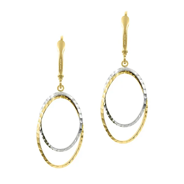 Two Tone 14k White & Yellow Gold Double Open Oval Diamond Cut Drop Leverback Earrings Doland Jewelers, Inc. Dubuque, IA