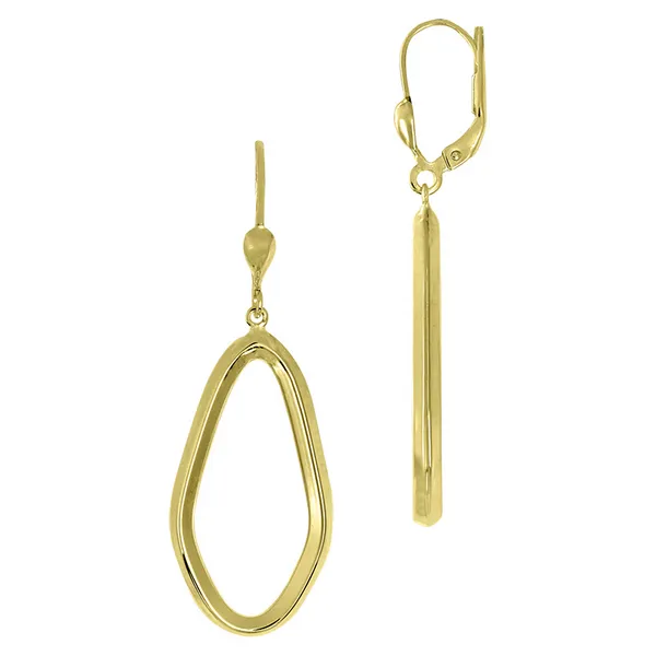 Yellow 14k Gold High Polished Flat Open 5 Sided Drop Leverback Earrings Doland Jewelers, Inc. Dubuque, IA