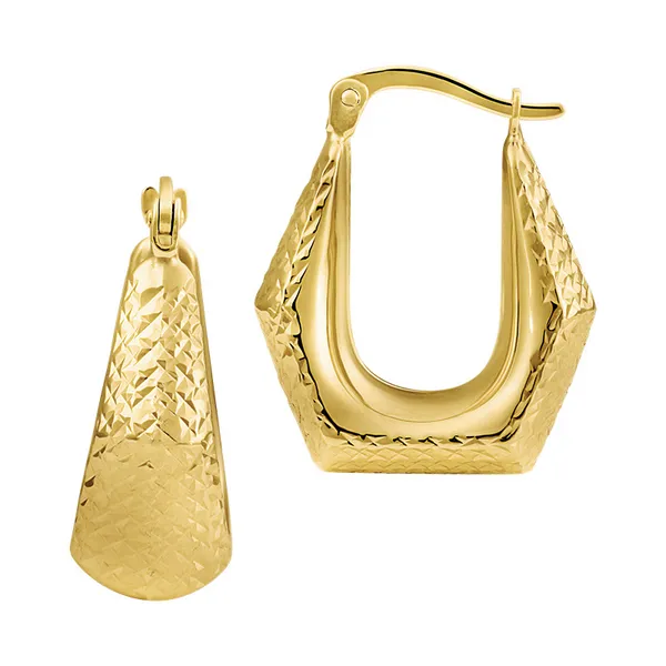 Yellow 14k Gold Diamond Cut Bell Hoop Earrings Doland Jewelers, Inc. Dubuque, IA