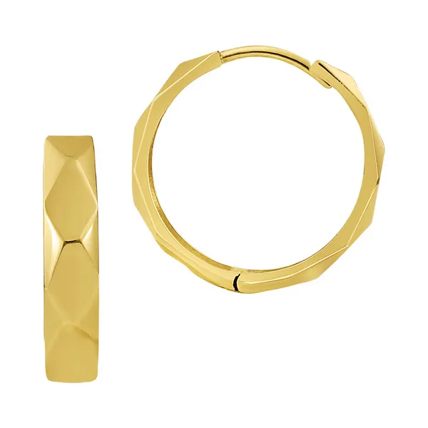 Yellow 14K Gold Diamond Cut Wide Hoop Earrings Doland Jewelers, Inc. Dubuque, IA
