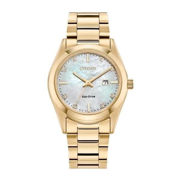 Lady's Citizen Eco-Drive "Sport Luxury" Yellow Gold Plated Stainless Steel Watch With Mother-Of-Pearl Dial Doland Jewelers, Inc. Dubuque, IA