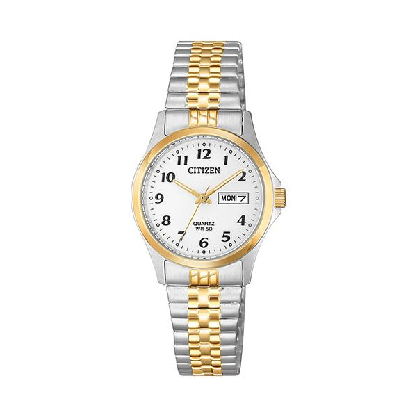 Lady's Citizen Quartz Two Tone White & Yellow Stainless Steel Expansion Band Watch Doland Jewelers, Inc. Dubuque, IA