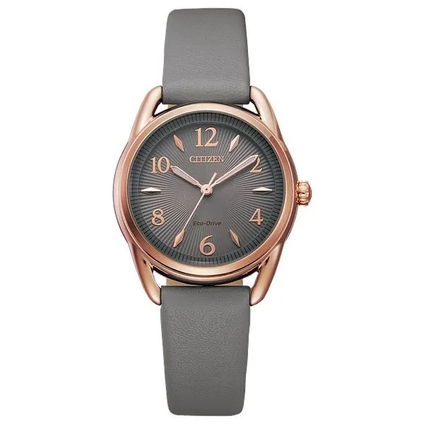 Rose Stainless Steel Citizen Eco-Drive Watch With Gray Leather Strap Doland Jewelers, Inc. Dubuque, IA