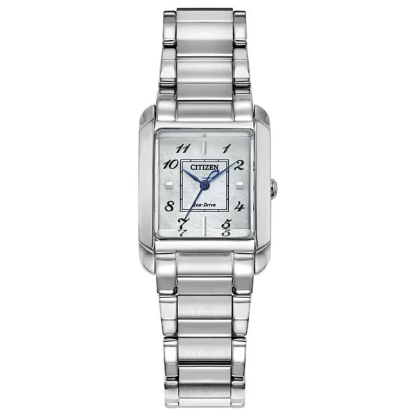 Lady's Eco-Drive Citizen Stainless Steel Watch With Mother Of Pearl Dial And Blue Hands Doland Jewelers, Inc. Dubuque, IA