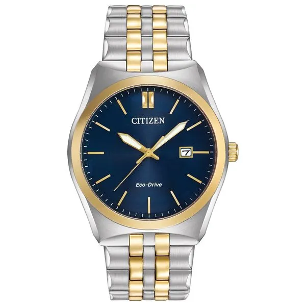 Men's Citizen Eco-Drive Corso Two Tone Stainless Steel & Gold Plated Watch With Blue Dial Doland Jewelers, Inc. Dubuque, IA