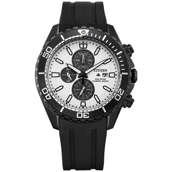 Men's Citizen Eco-Drive Promaster Dive Stainless Steel Black/White Divers Watch With Silicone Strap Doland Jewelers, Inc. Dubuque, IA