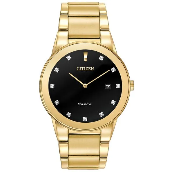 Men's Citizen Eco-Drive "Axiom" Yellow Stainless Steel Dress Watch With A Black Dial Doland Jewelers, Inc. Dubuque, IA
