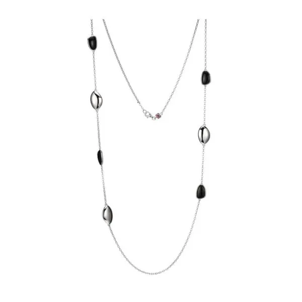 Sterling Silver Pebble Station Necklace with Black Agate Pendant Doland Jewelers, Inc. Dubuque, IA