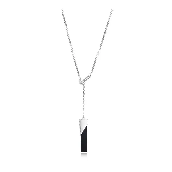 Sterling Silver Pendant with Black Agate and CZ Faceted Crossed Diamond Cut Chain Doland Jewelers, Inc. Dubuque, IA