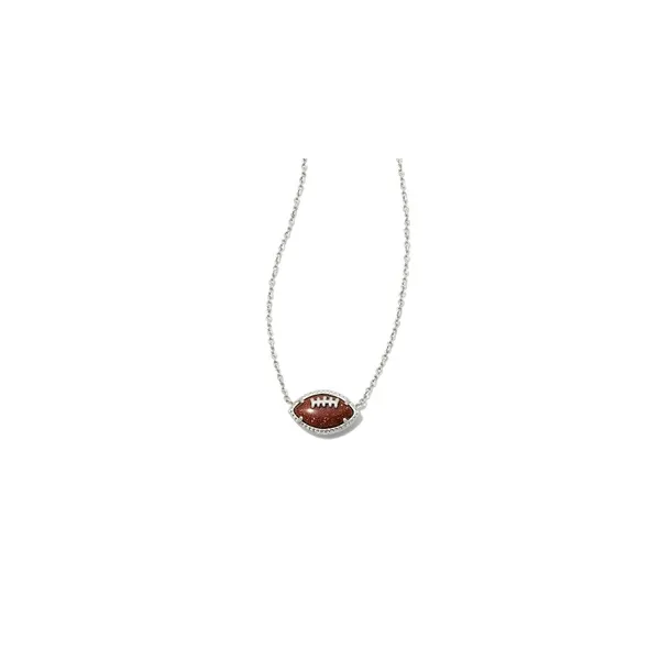 Rhodium Plated Football Short Necklace With Orange Goldstone Pendant Doland Jewelers, Inc. Dubuque, IA