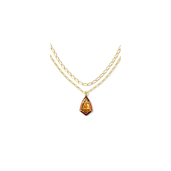 Camry 14k Yellow Gold Plated Enamel Frame Multi Strand Necklace With Marbled Amber Illusion Doland Jewelers, Inc. Dubuque, IA