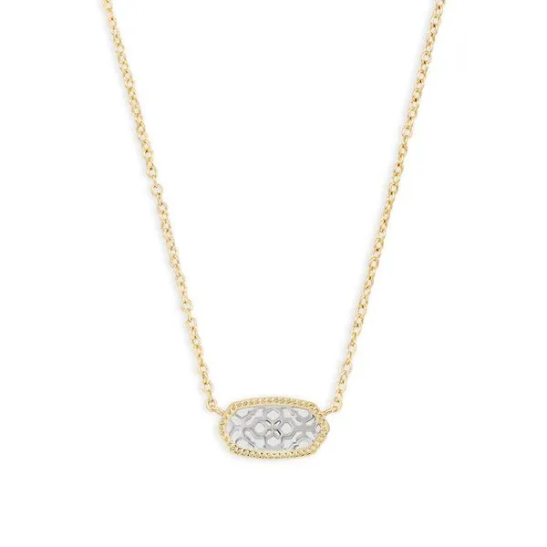 Elisa Two Tone White Rhodium Plate And Yellow 14 Karat Gold Plated Signature Filigree Pendant Doland Jewelers, Inc. Dubuque, IA
