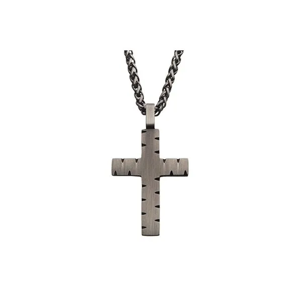 Men's Stainless Steel Matte Gunmetal Chiseled Cross Pendant Doland Jewelers, Inc. Dubuque, IA
