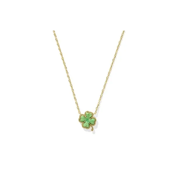 Yellow 14k Gold Plated 4 Leaf Clover Necklace With Lime Green Magnesite Pendant Doland Jewelers, Inc. Dubuque, IA