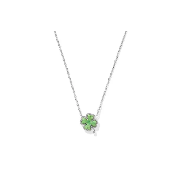 White Rhodium Plated 4 Leaf Clover Necklace With Lime Green Magnesite Pendant Doland Jewelers, Inc. Dubuque, IA