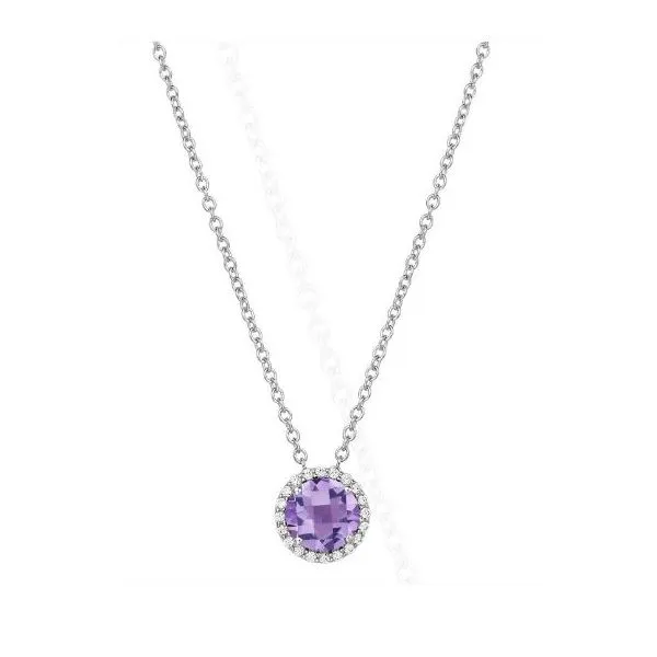 White Sterling Silver February Birthstone Halo Pendant Doland Jewelers, Inc. Dubuque, IA