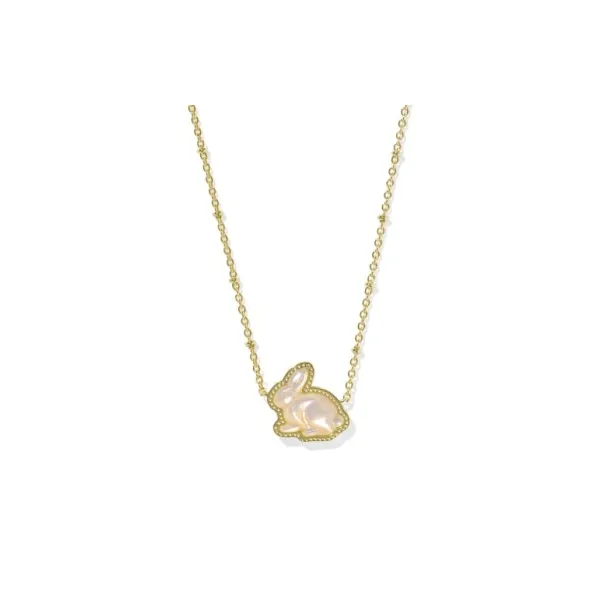 Yellow 14k Gold Plated Bunny Necklace With Taupe Mother Of Pearl Pendant Doland Jewelers, Inc. Dubuque, IA