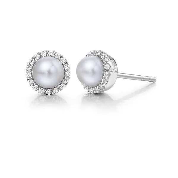 White Sterling Silver June Birthstone Halo Stud Earrings Doland Jewelers, Inc. Dubuque, IA