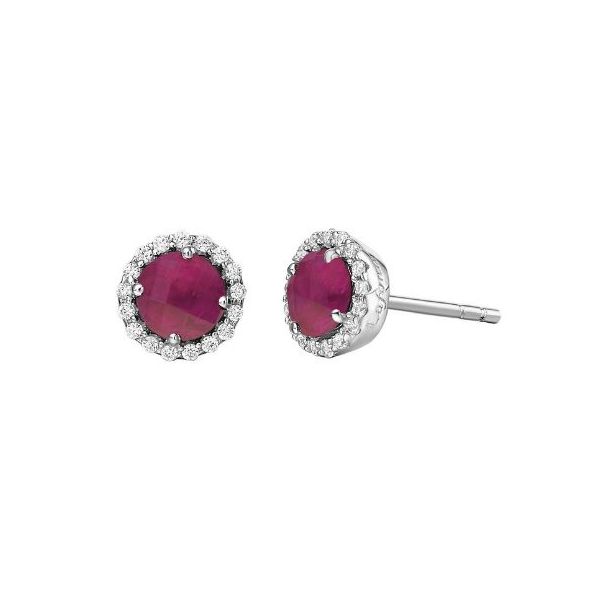 White Sterling Silver July Birthstone Halo Stud Earrings Doland Jewelers, Inc. Dubuque, IA