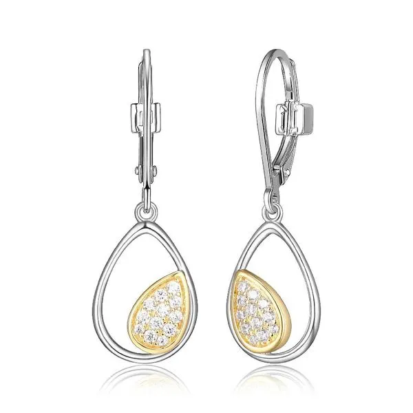 Two Tone Sterling Silver and 14k Yellow Gold Plated Moon Shadow Lever Back Dangle Earrings With Pave Set CZ Doland Jewelers, Inc. Dubuque, IA