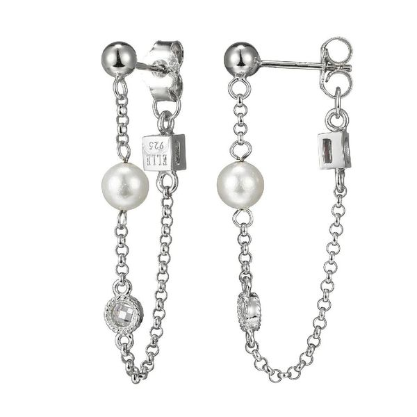 White Sterling Silver Essence Dangle Earrings With Freshwater Pearl and CZ Doland Jewelers, Inc. Dubuque, IA