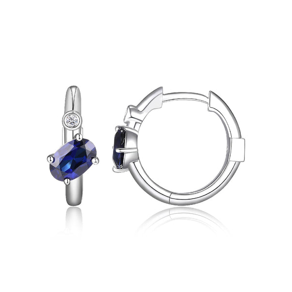 Elle Sterling Silver Hoop Earrings With Created Sapphire And Lab Grown Diamonds Doland Jewelers, Inc. Dubuque, IA