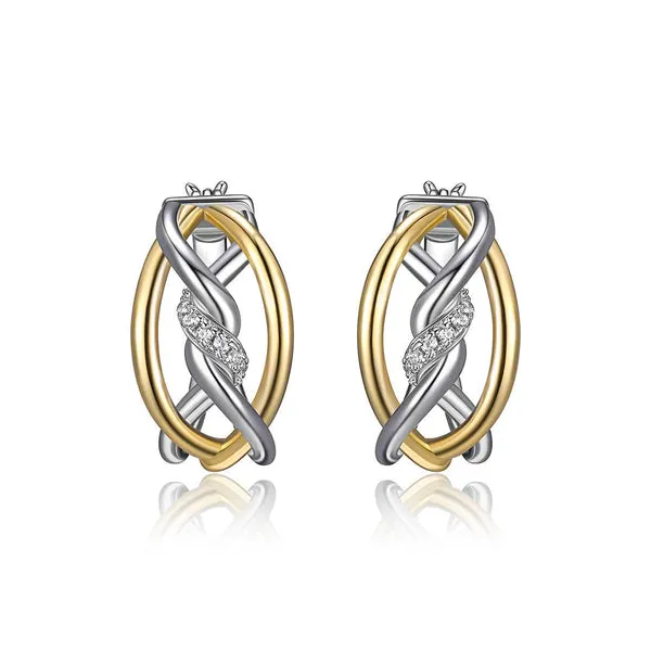 Two Tone Sterling Silver Hoop Earrings with Cubic Zirconia Doland Jewelers, Inc. Dubuque, IA