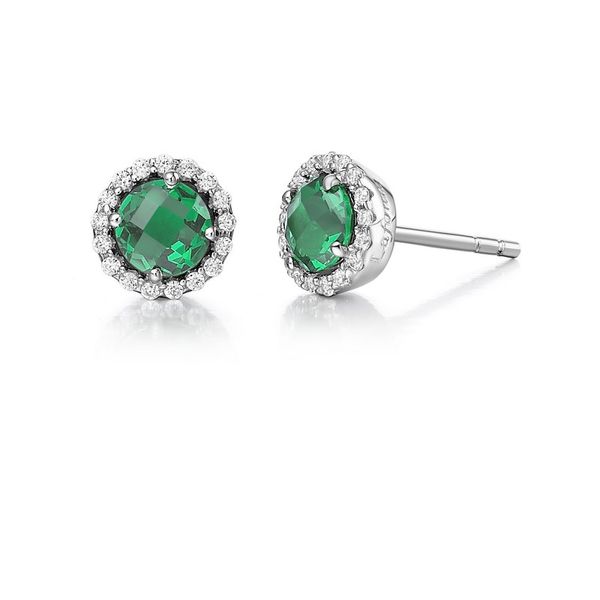 White Sterling Silver May Birthstone Halo Stud Earrings Doland Jewelers, Inc. Dubuque, IA
